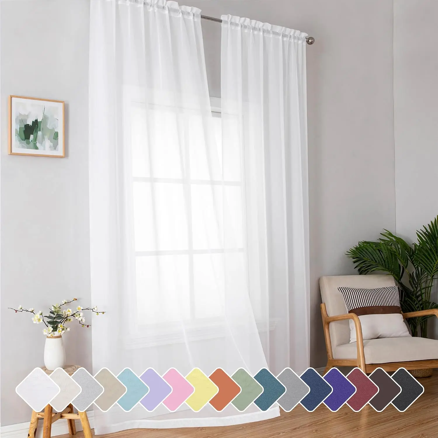 Sheer curtains, light-transmitting rod pocket solid color curtains, elegant curtains, suitable for living room, bedroom, 2-piece set : Home and Kitchen