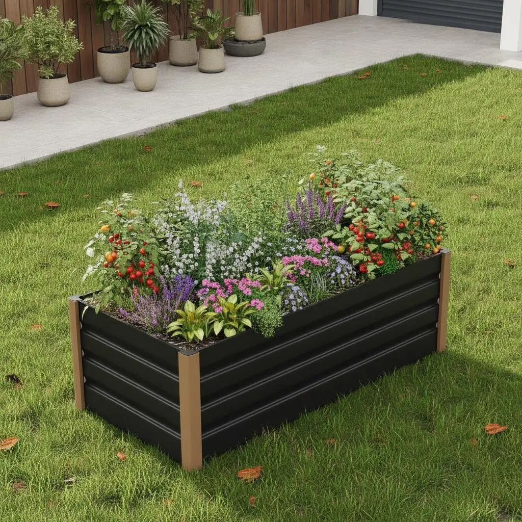 Raised Garden Bed, 120 x 60 x 40 cm Aluminum Planter Box with Safety Edging, Bottomless Raised Beds for Superior Drainage & Root Health for Easy Growing Vegetables, Flowers, Herbs, Fruits