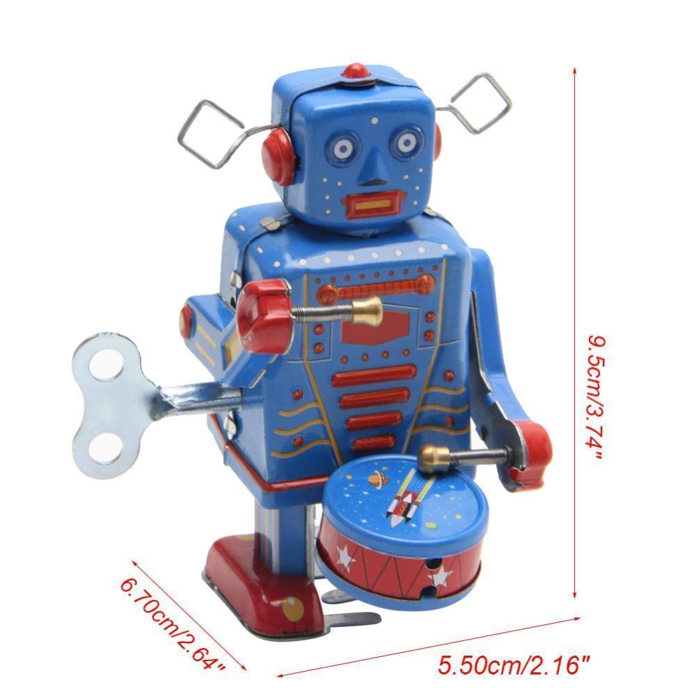 Retro Wind-Up Tin Robot with Gong Drum Classic Mechanical Clockwork Toy for Kids' Christmas Gift Collection and Fun Playtime Retro Wind-Up Tin Robot with Gong Drum Classic Mechanical Clockwork Toy for Kids' Christmas Gift Collection and Fun Playtime