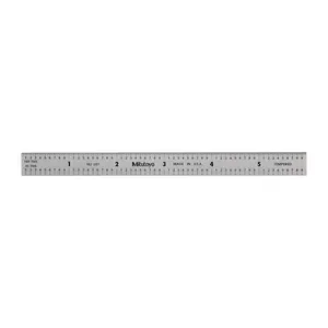 Steel Rule, 6 Inch X 150MM, Graduations (1/10, 1/100 Inch, 1MM, 1/2MM, 1/64 Thick X 1/2 Wide, Satin Chrome Finish, Tempered Stainless Steel