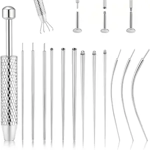 Piercing Tapered Ball Grabbing Tool for Jewelry Replacement - 14G 16G 18G 20G Stainless Steel Flat Back Earring Applicator Tool Threaded, Internal Threaded, External Threaded Body Piercing Insertion Needle Kit for Ear/Nose/Navel/Nipple/Lip/Eyebrow/To