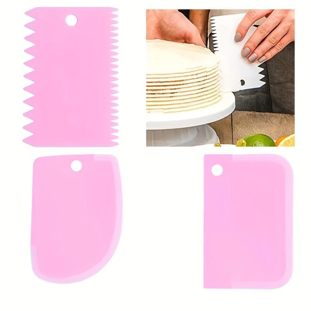 3-Piece Flexibake Plastic Cake Smoothing Tool Set, Multi-Functional Baking Tools for Cake Decorating and Dough Smoothing