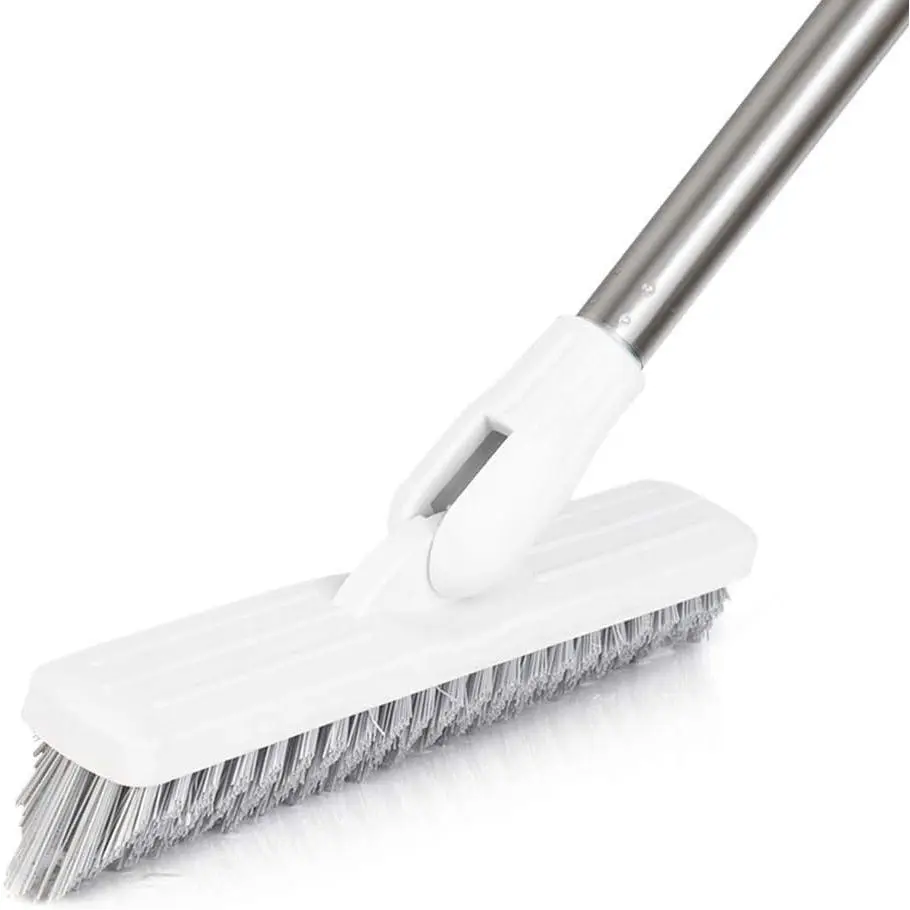Floor Scrub Brush Bathroom Long Handle Bathtub Push Broom Shower Tile Grout  Rotatable Indoor Kitchen Scrubbing Cleaning Brush for Hard to  Areas - White