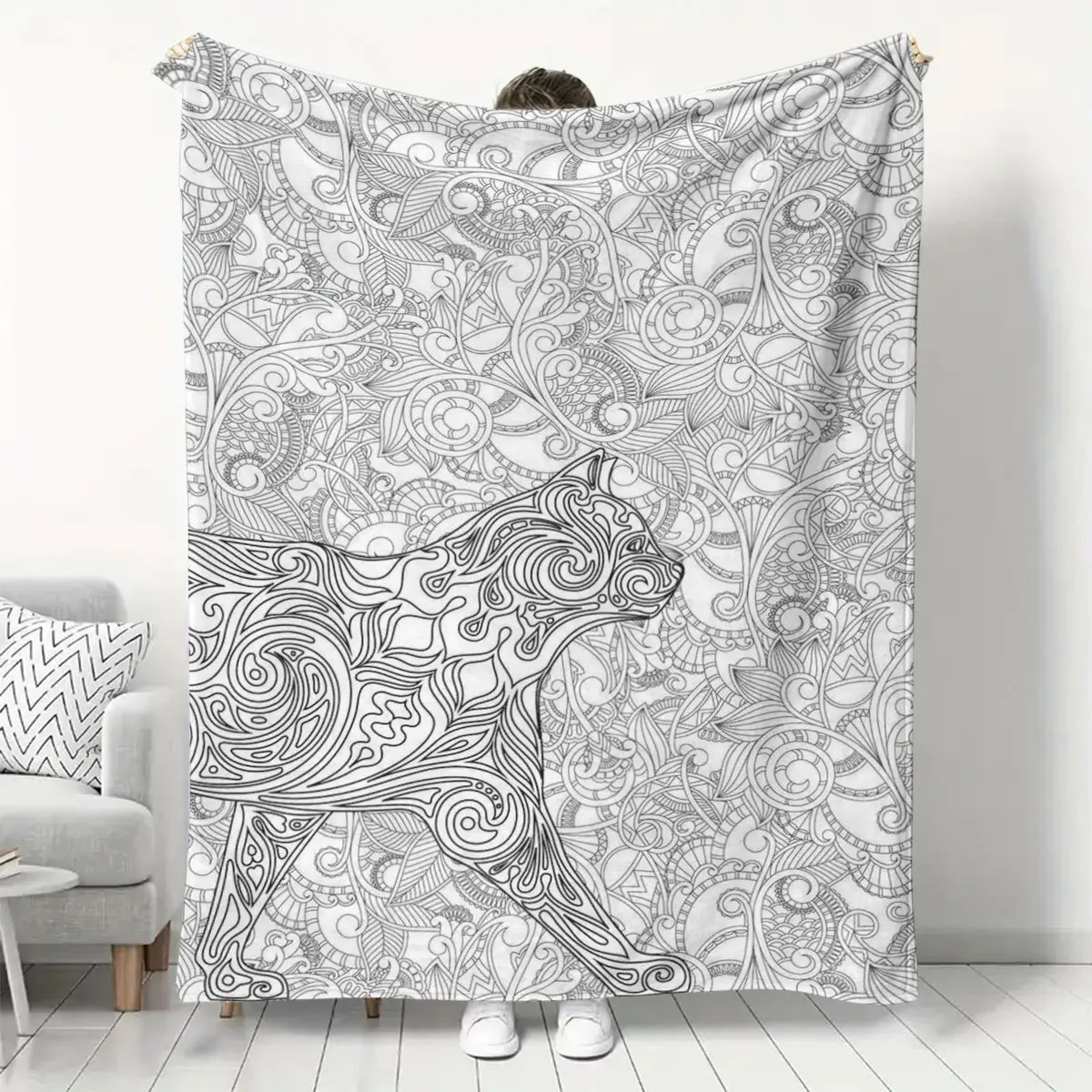Adult Relax Coloring Flannel Blanket, Cat Themed DIY Hand-painted Graffiti Blanket, Warm Cozy Comfy Home Blanket, Washable Creative Coloring Leisure Blanket, Suitable for Holiday Gifts, Gift Blankets, Bedroom, Living, Home Textile Blanket