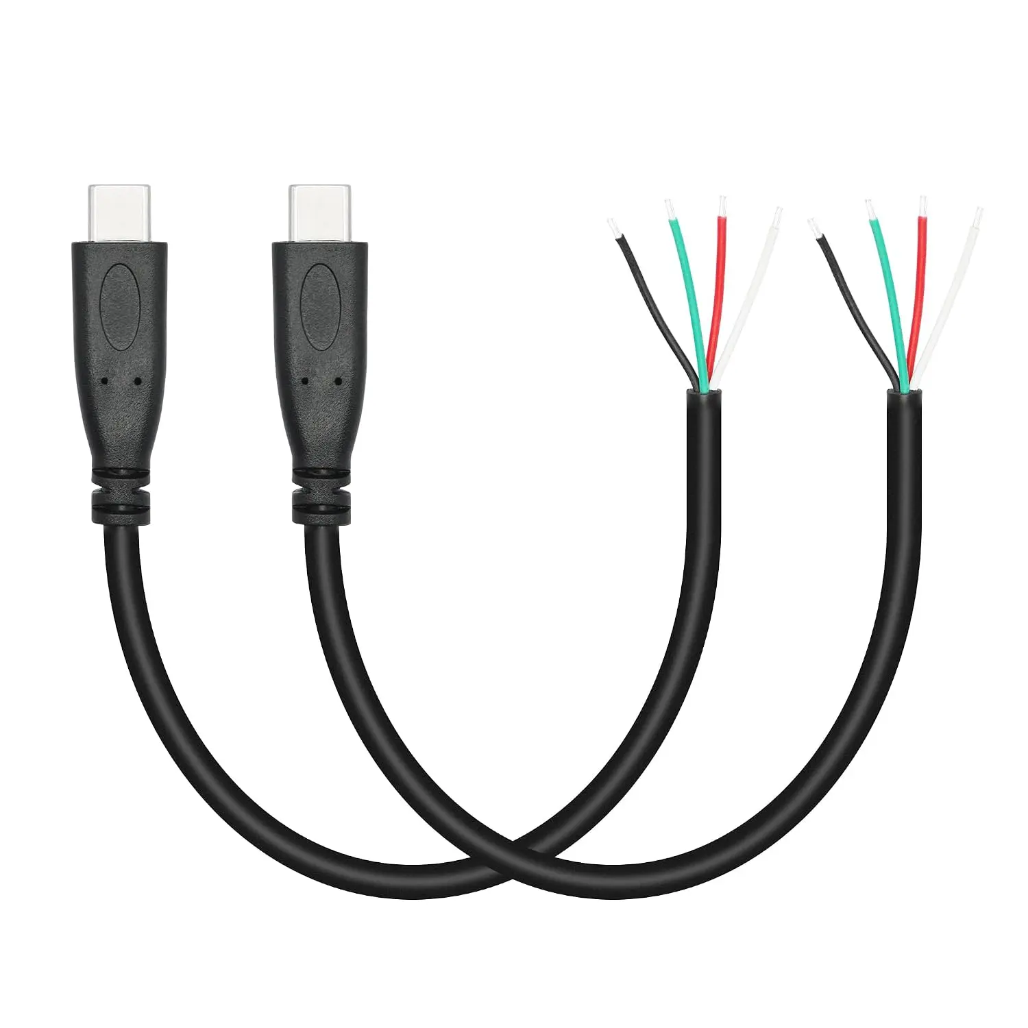 Short USB C to 4 Pin Bare Wire Open End Wire 11", 5V/3A USB Pigtail