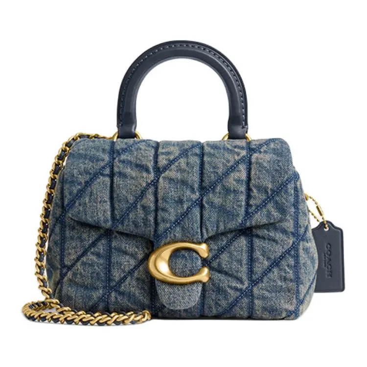 COACH Tabby 19 Quilted Diamond-Stitch Fabric Shoulder Handbag for Women, Small Size, Deep Indigo Blue