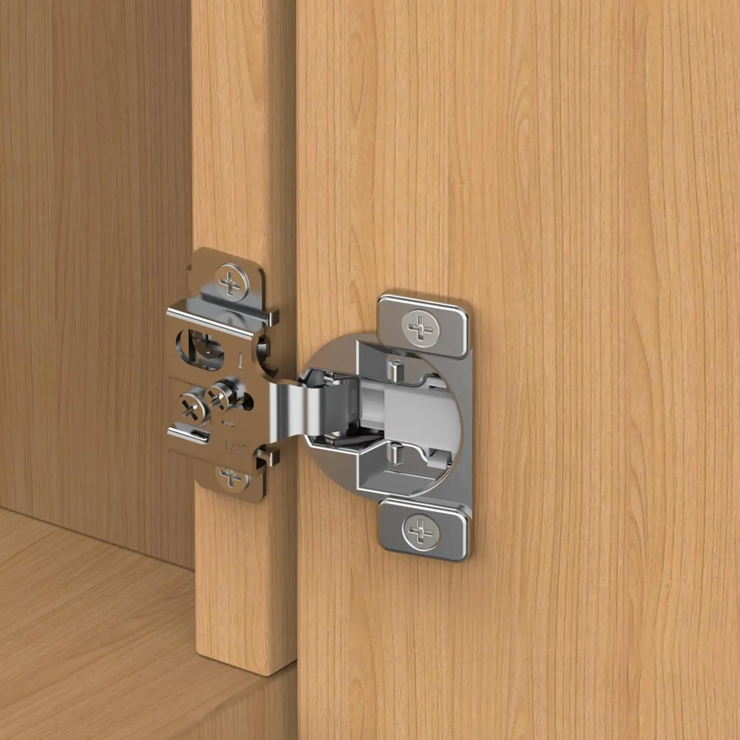 2-Pack 1/2" Overlay Satin Nickel Stainless Steel Concealed Hinges, 105° Open Small Angle Soft Close Frame Door Hinges with Dowels + Screws for Kitchen Cabinet Doors