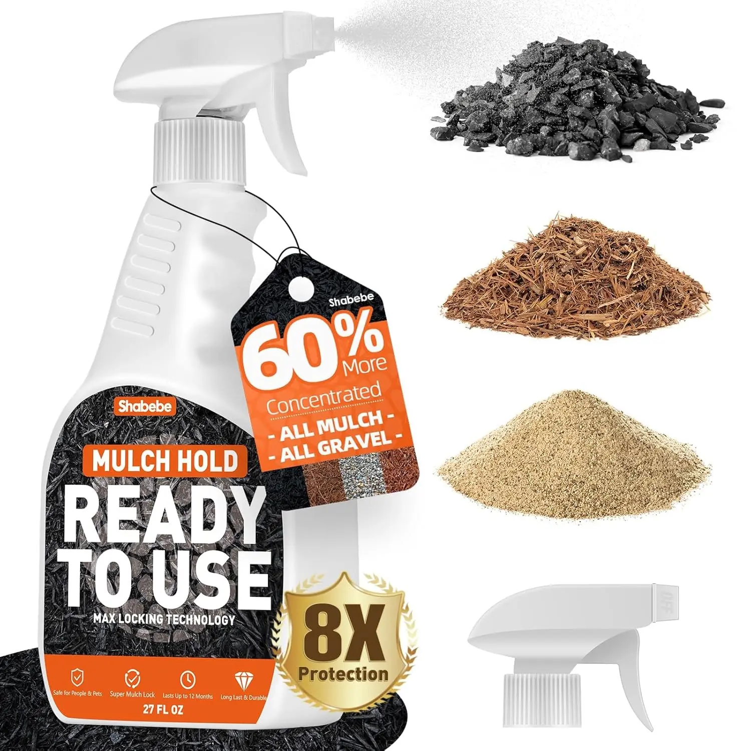 Mulch Hold Spray Glue - Ready-to-Use Fast-Drying Landscaping Binder, No-Dilution Rock Stabilizer That Stabilizes Rocks for Mulch & Pea Gravel, 27oz Sprayer-Included Formula