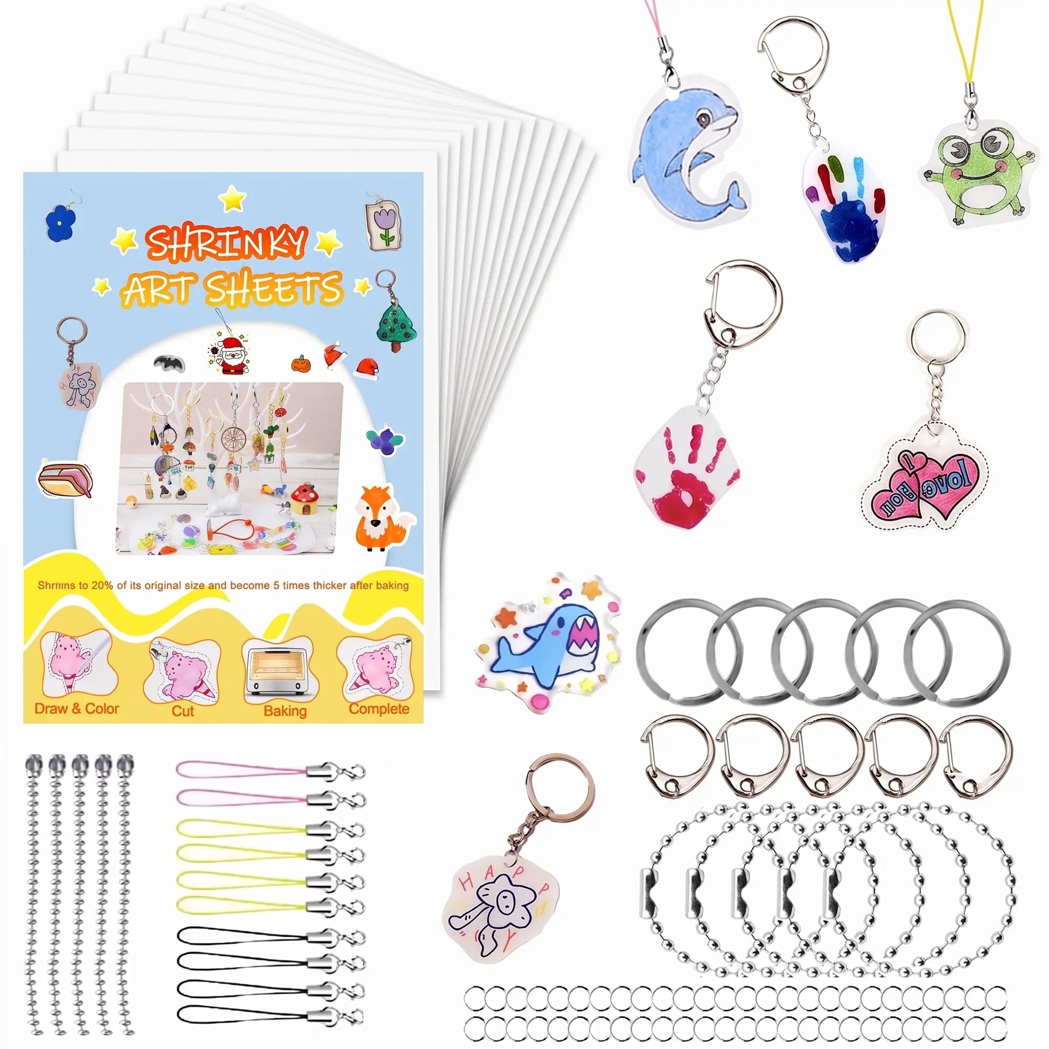 172Pcs Shrink Plastic Sheets Kit, Blank Heat Shrink Art Paper for DIY Keychains & Jewelry. Trendy TikTok Handmade Craft Set for Kids & Adults. Fun Draw, Cut & Bake Activity for Backpack Pendants, Holiday Gifts & Creative Ornaments.