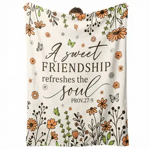60x50 Inch Orange Wildflower Butterfly Proverbs 27:9 Sweet Friendship Refreshes The Soul Flannel Throw Blanket, Anti Pilling Hypoallergenic Ultra Soft Wrinkle Resistant No Shed Foldable Plush Blanket, Inspirational Christian Friendship Gift