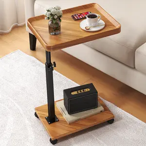 C-Shaped Side Table with 360° Swivel Tray, Adjustable Height Rolling End Table, Metal Frame, Waterproof Top for Living Room, Bedroom & Sofa