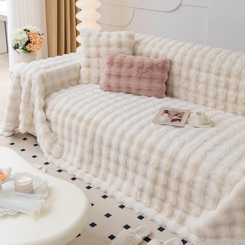 Solid Color Faux Fur Sofa Cover, 1 Count Soft Comfortable Sofa Slipcover, Couch Covers, Couch Protector for Home Living Room Bedroom Hotel Dormitory, Sofa Cushion Cover, Durable Cushions