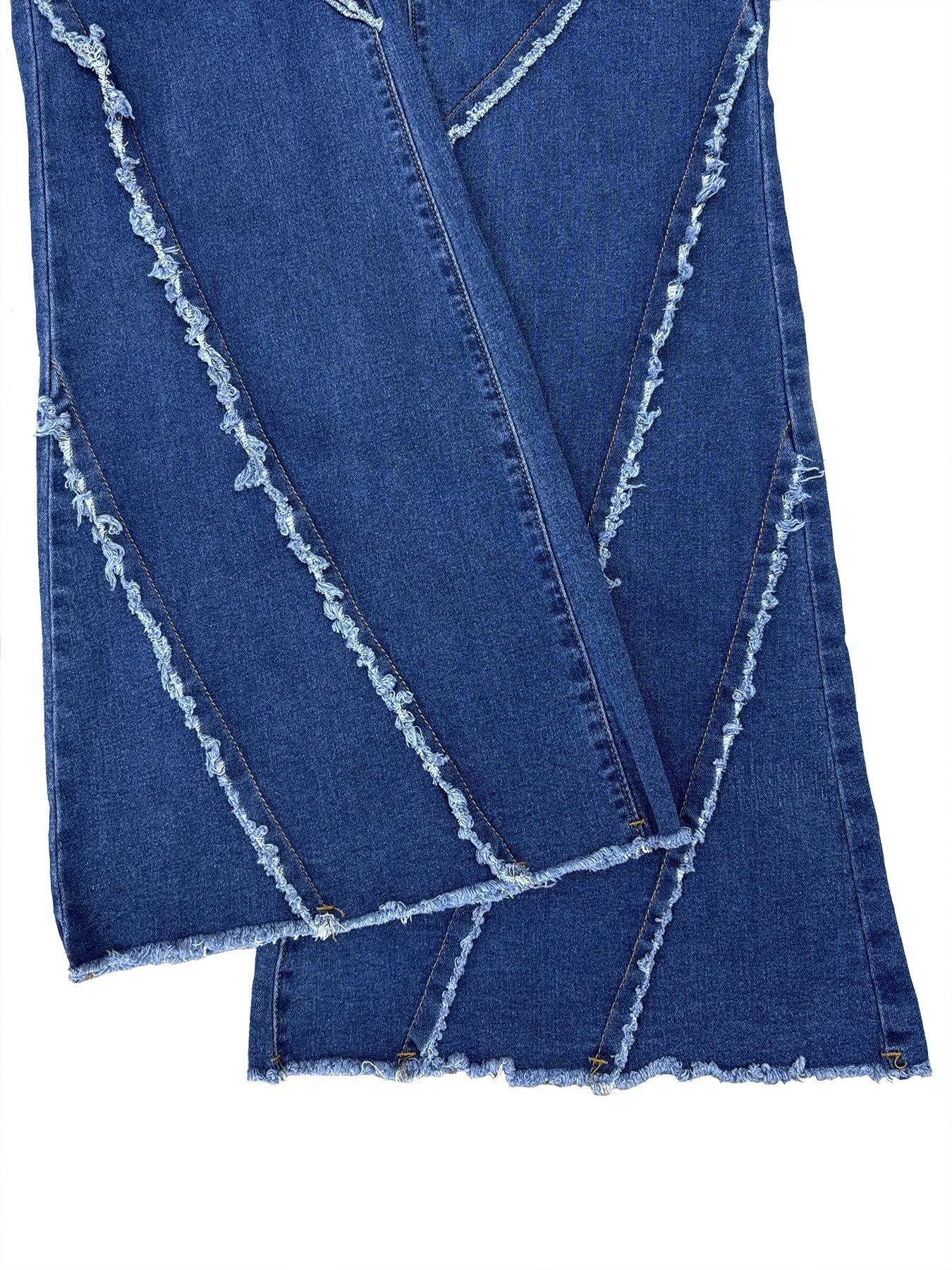 【Plus Size】 Solid Color Flare Leg Denim Jeans, Fashion Casual Bell Bottom Trousers for Daily Outdoor Wear, Women Plus Clothing for All Seasons