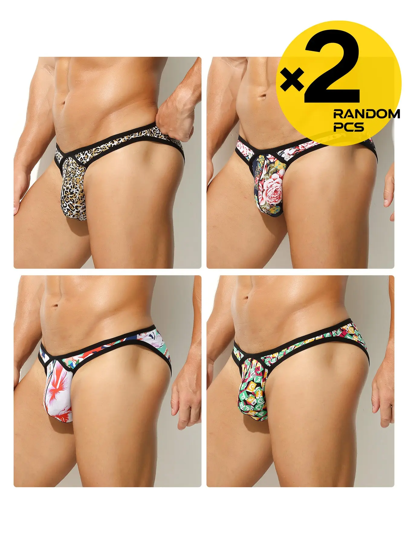 2/3/4Pcs Random Color Men Ice Silk Geometric Printed Briefs, Bikini Sport Style, Smooth Breathable Comfort Underwear For Gym Sports & Loungewear