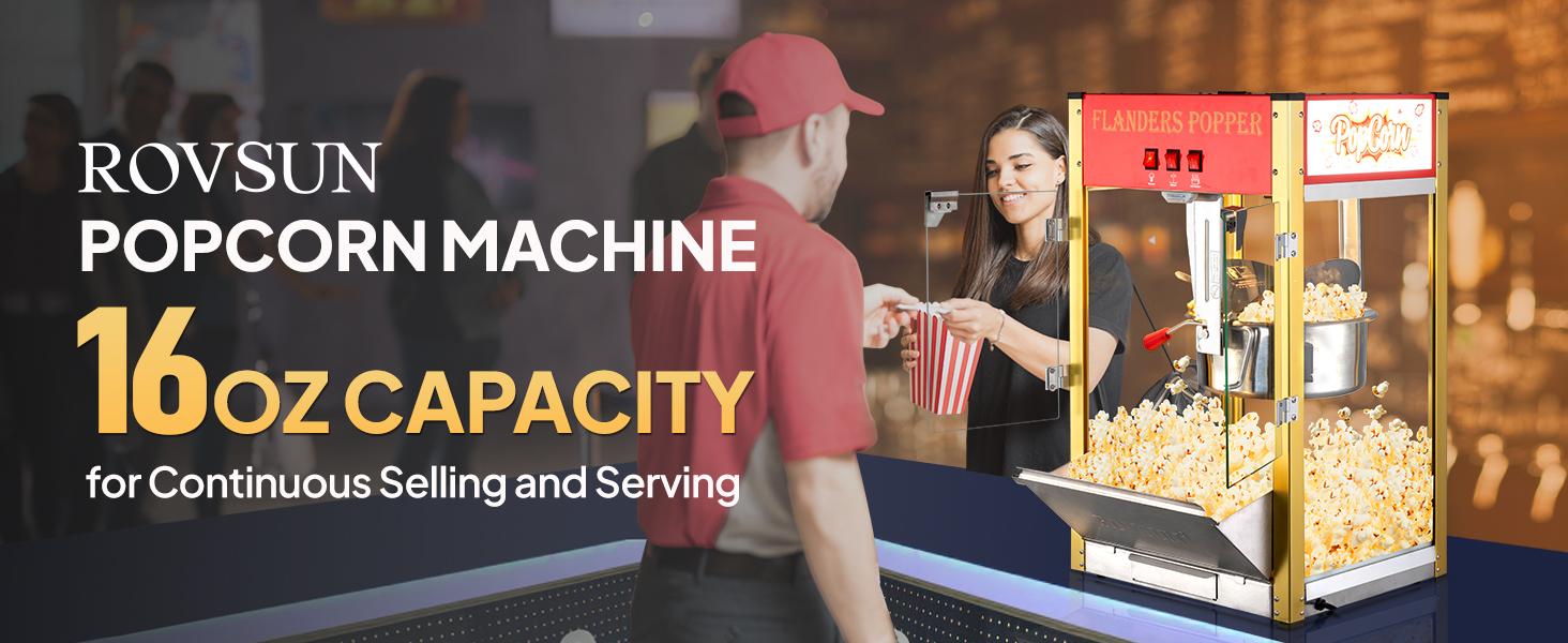 ROVSUN Popcorn Machine with 12/16 Ounce Kettle, Countertop Popcorn Maker Commercial Popcorn Machine w/Stainless Steel Scoop, Oil Spoon & 3 Popcorn Cups for Home Movie Theater