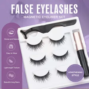 Magnetic Eyeliner Liquid and False Eyelashes Set, No Glue Needed Slim Natural Lashes, Easy Wear Eye Makeup Kit