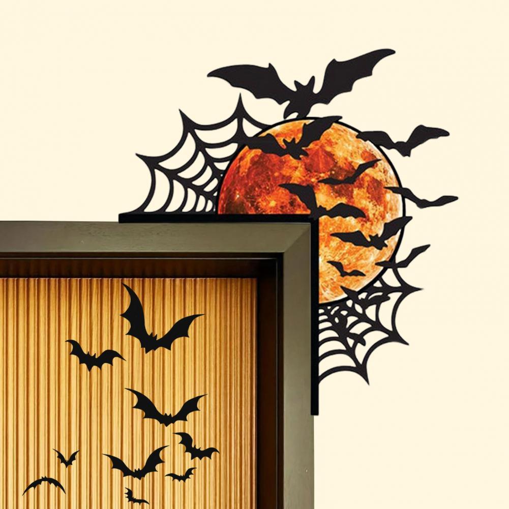 Halloween Door Corner Sign Metal Witch Cat Bat Ghost Spider Web Door Topper Sign Home Door Window Frame Decoration