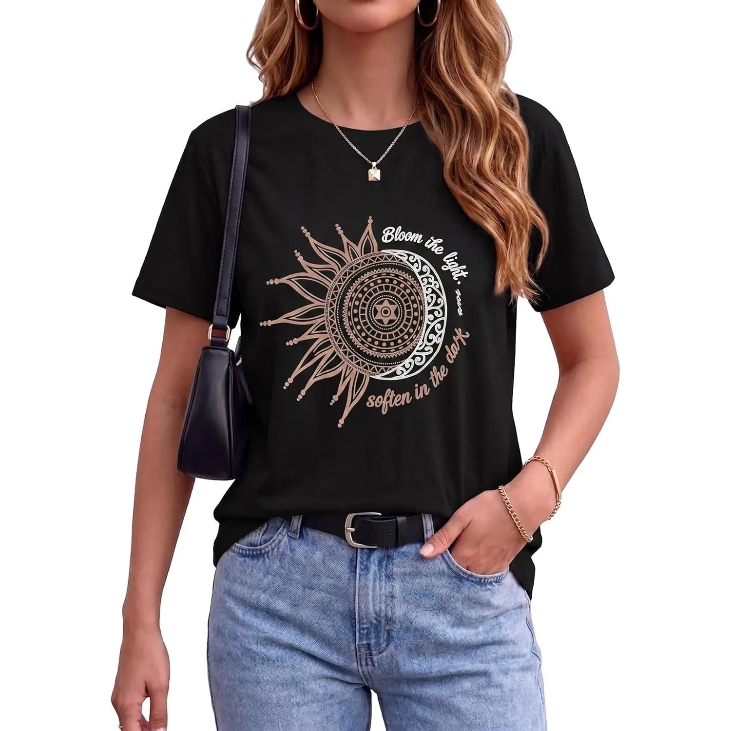 Live by the Sun Love by the Moon - Boho Celestial Sun Moon Mandala Graphic Tee