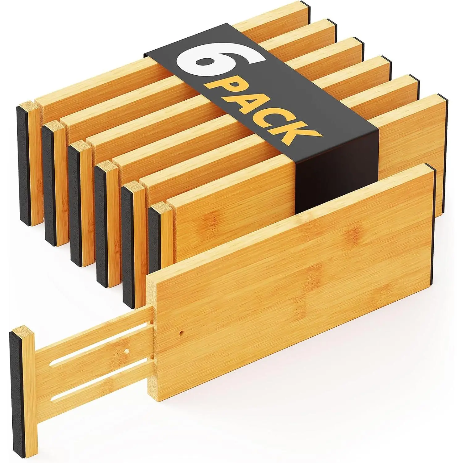 Dresser Drawer Dividers 6 Pack, 4.65“ High Adjustable 12.5“-17” Drawer Organizers, Expandable Organization for Clothing, Clothes, Dressers,