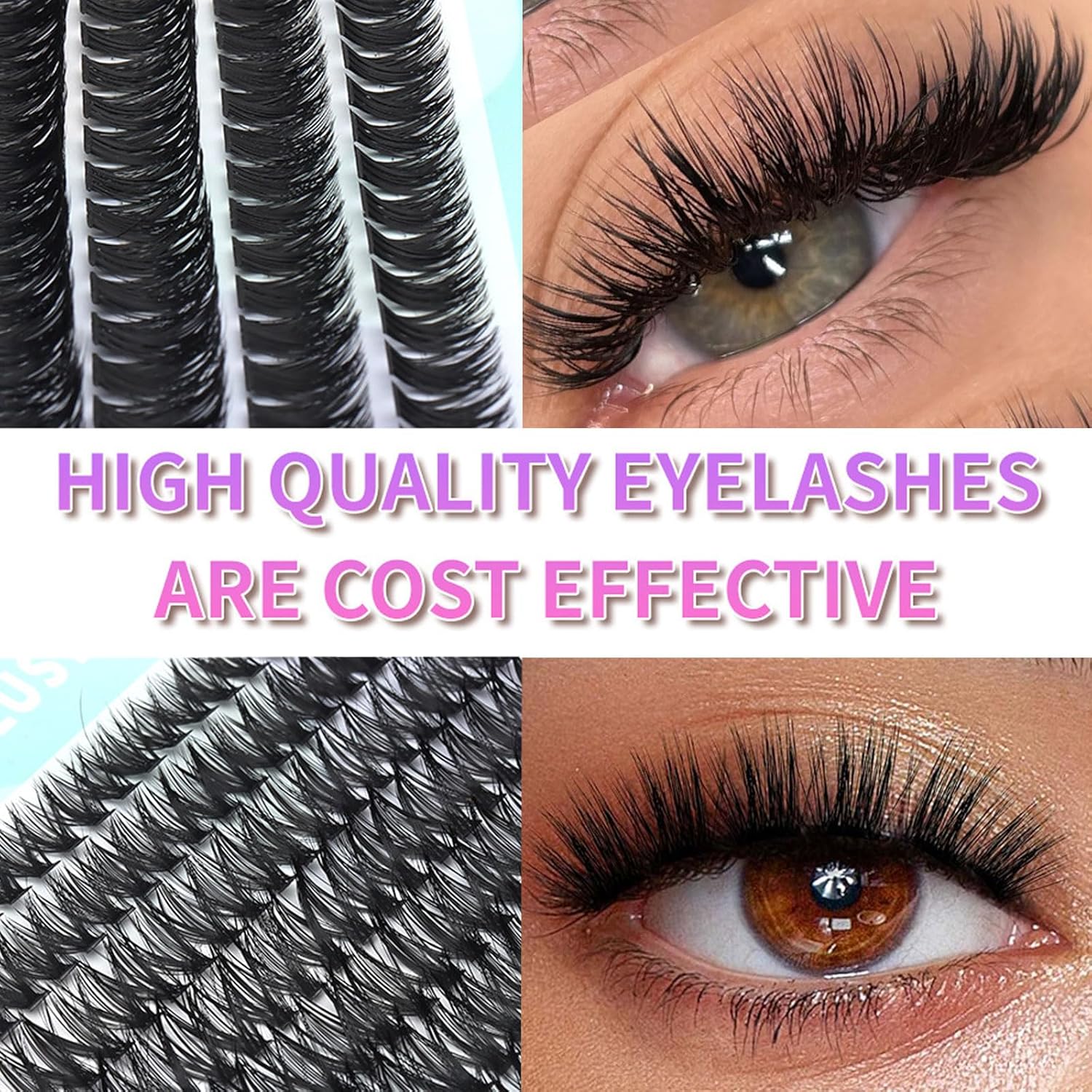 DIY Individual Lash Natural Clusters 640 Clusters, 30D 40D 50D 60D 4 in 1 High Capacity Lash Extension Kit Lightweight Super Soft Fake Eyelashes,Lash Applicator for Self Use