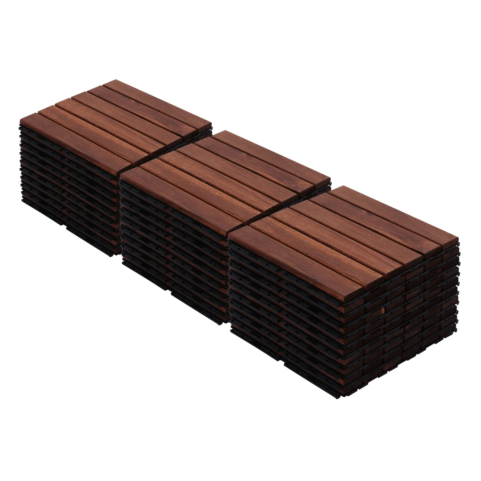 Nokaa 30 PCS Interlocking Acacia Hardwood Deck Tiles, 12x12 in Striped Pattern, Interlock Fit Outdoor Flooring for Patio, Balcony, Easy Snap-Together DIY for DIY Users, No Glue Needed