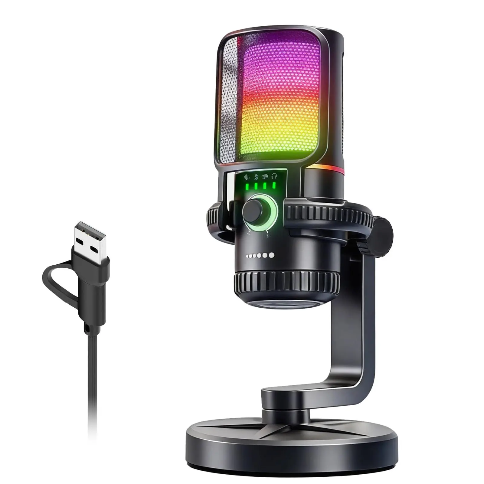 USB Gaming Condenser Microphone for PC PS5, RGB Desktop Streaming Mic with Quick Mute, Gain Control & Pop Filter, Shock Mount Included, Perfect for Game Chat, Twitch Discord Live Streaming, Podcast & YouTube Video Recording