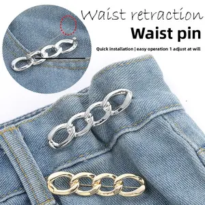 Pin Style Alloy Chain Waist Tightener Buckle, No Sew No Nail Detachable Waist Adjuster, Reusable Pant Waist Resizer Cinch Tool, Instant Waist Reduction for Loose Jeans Pants Skirts Dresses