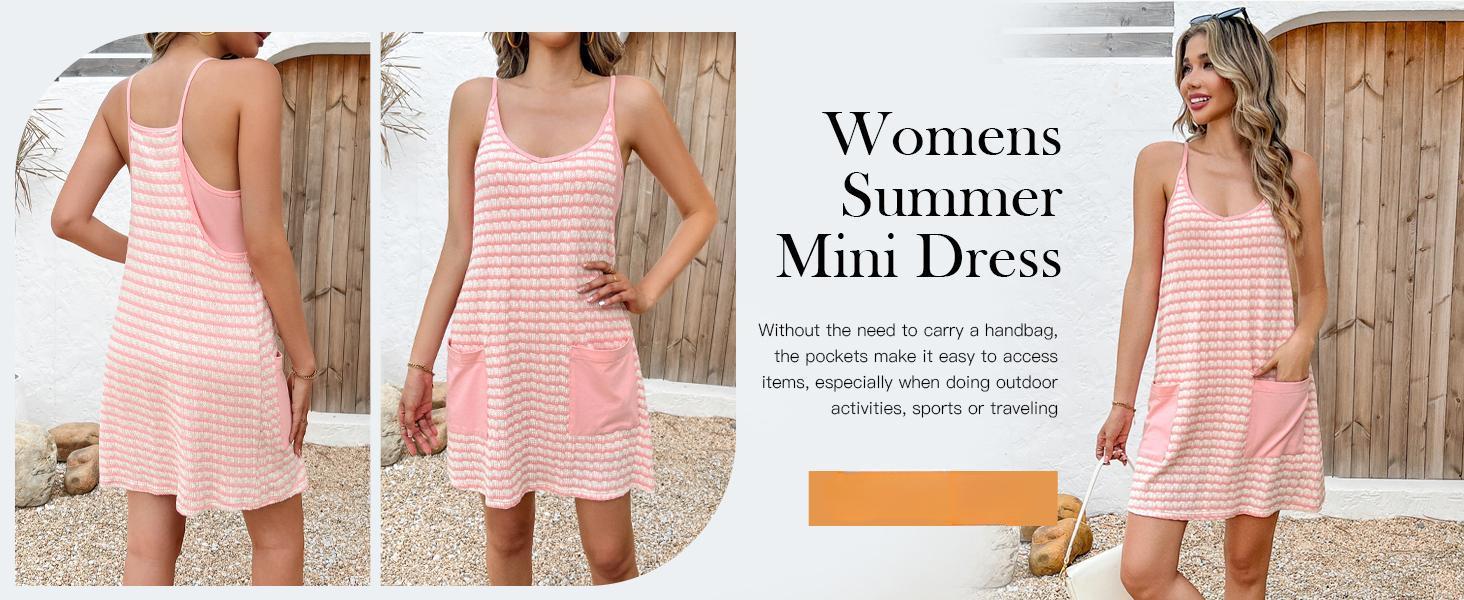 Womens Tennis Dress Casual Striped Athletic Sleeveless Summer Romper Dress with Built in Shorts