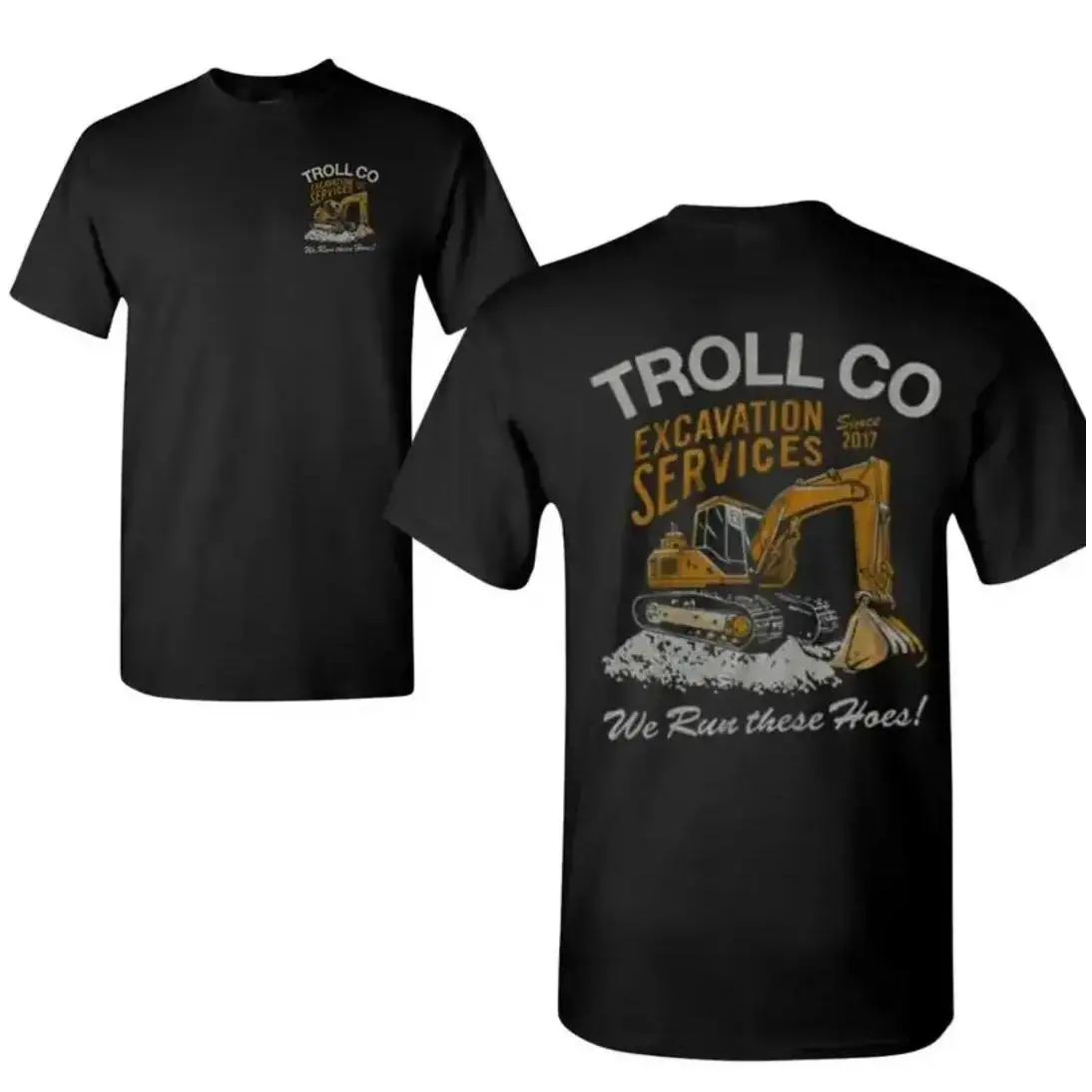 Troll Co Excavation Services T-Shirt – Bold Heavy Equipment Graphic Tee with Vintage Construction Workwear Style for Operators & Jobsite Crew Casual Crewneck