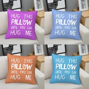 Romantic Long Distance Throw Pillow - "Hug This Pillow Until You Can Hug Me" Love Quote Decorative Cushion, Soft Polyester Sofa Pillow for Home Living Room & Bedroom, Perfect Gift for Couples & Loved Ones, 18x18 Inch