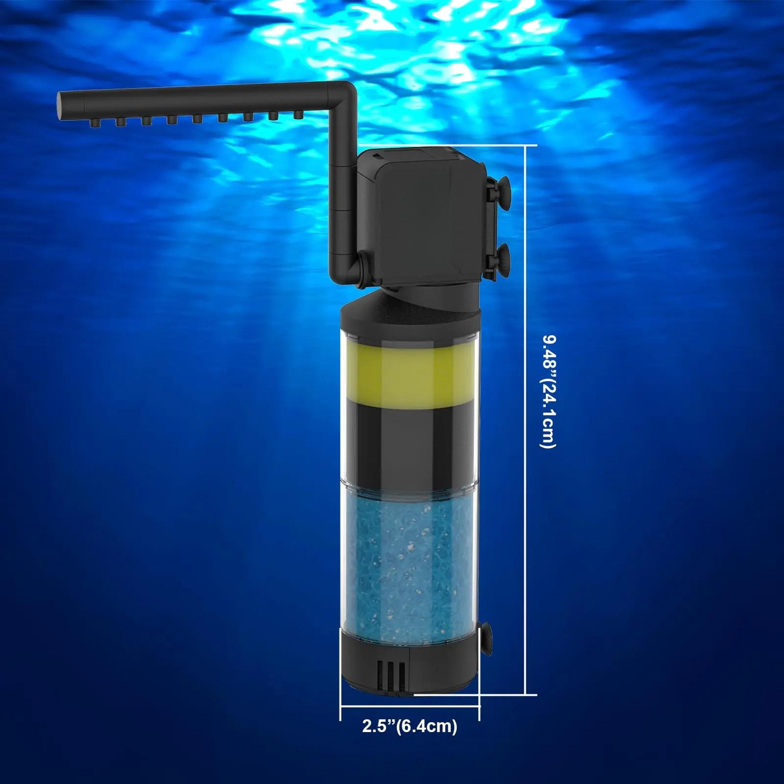 Aquarium Filter Fish Tank Filters Turtle Filter Internal Power Water Filter 3-Stage Filtration with Aeration/Rainfall Modes Flow Rate and Direction Adjustable