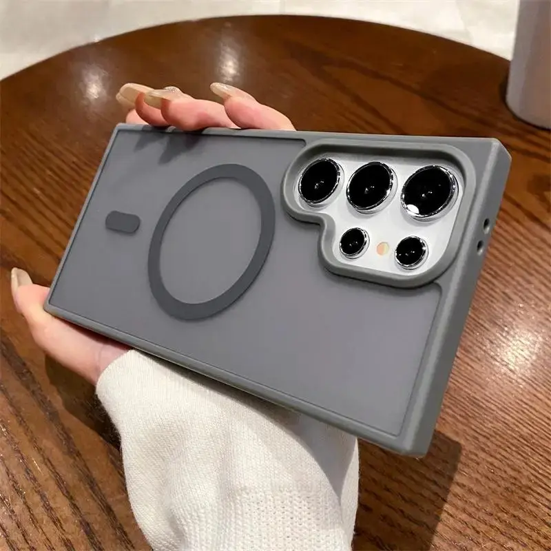 Compatible with S25, S25 Plus, S24, S23, S22, S21 Ultra, Matte Clear Magnetic Shockproof Hard Protective Phone Case HNZ0193