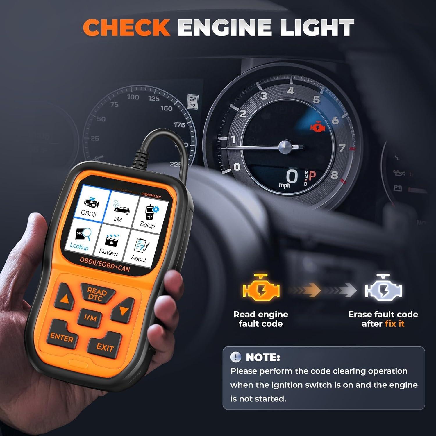 OM126P OBD2 Scanner, Check Engine Light Code Reader,  Code Scanner for Automotive Diagnostic, Read & Clear Fault Code, Pass Smog Test, Live Data, for    After 1996