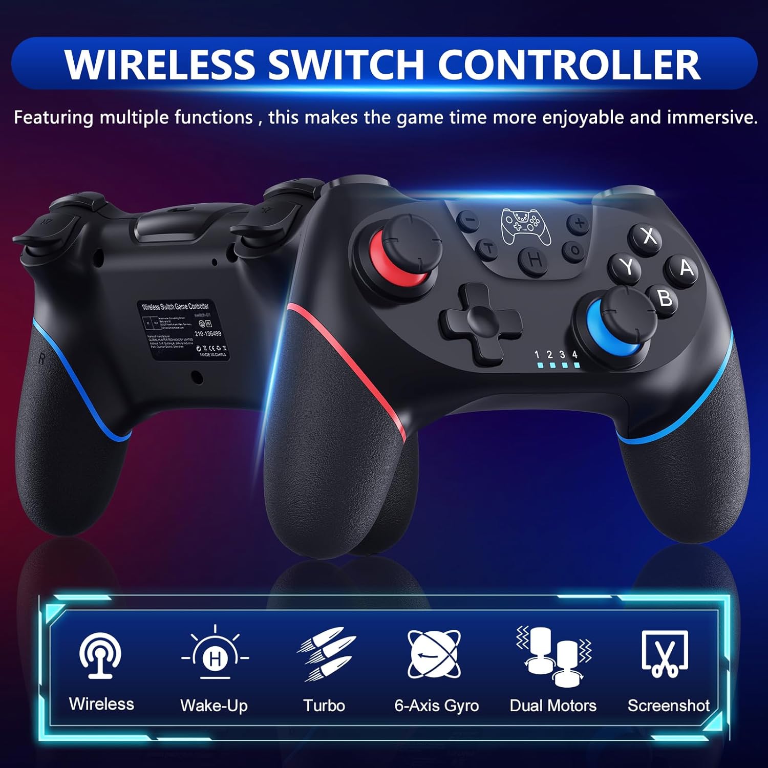 Upgraded  Controller,  Pro Controller for  2/Lite/OLED,  Remote Gamepad with Hall Effect Joystick, 6-Axis Gyro, Dual  & Turbo (Black)