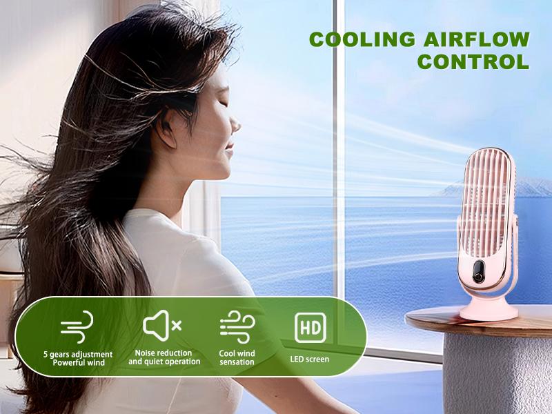 CHEOTIME Table Tower Fan, Portable USB Desk Fan 5 Gears Desktop Fans Quiet Small Personal Fan Brushless Motor Tower Fan Cooling Fan for Car Home Bedroom(White)