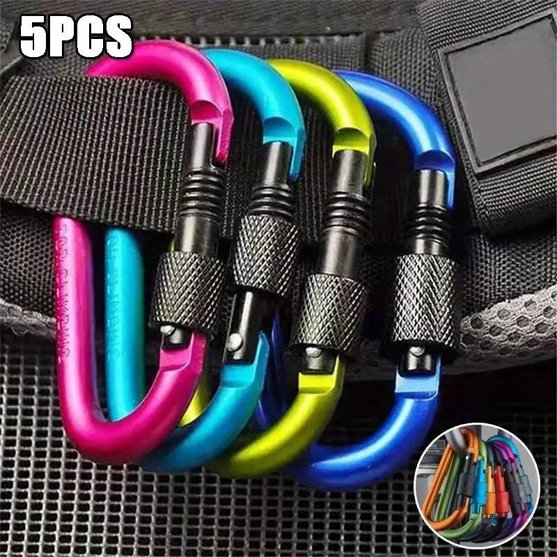 5Pcs Mountaineering Buckle Set, Travel Camping Hooks, Fishing Buckles, Outdoor Hanging Ropes, Backpack Straps, Tent Ropes, Household Key Backpack Hanging Buckles