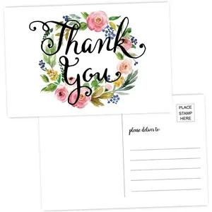50 Blank Thank You Postcards, Floral Watercolor Calligraphy Note Card Stationery for Wedding Bridesmaid Bridal Baby Shower Teachers Business