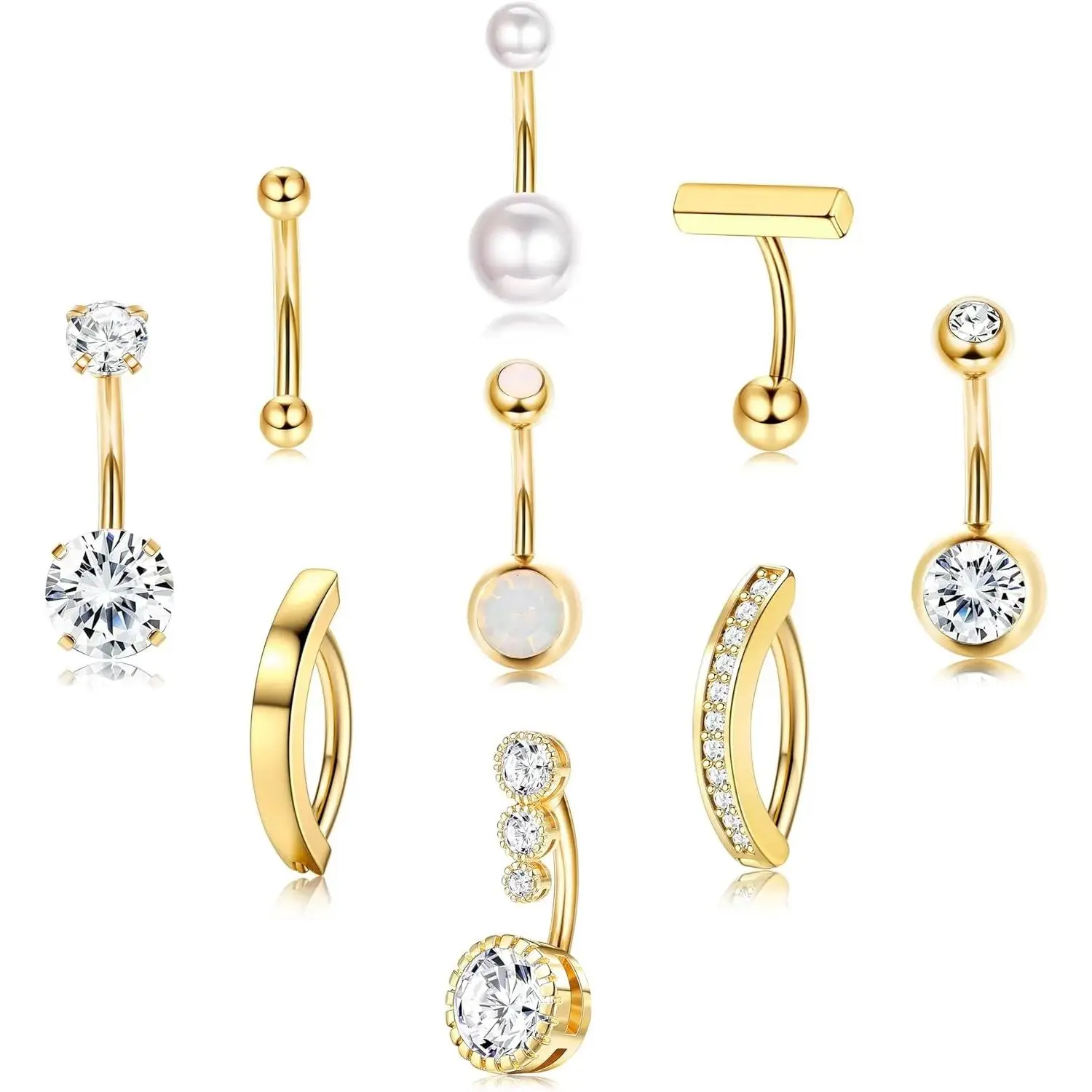 9 Pcs Belly Button Ring - Surgical Stainless Steel CZ Belly Rings Clicker Belly Piercings for Women Navel Piercing Jewelry Pack