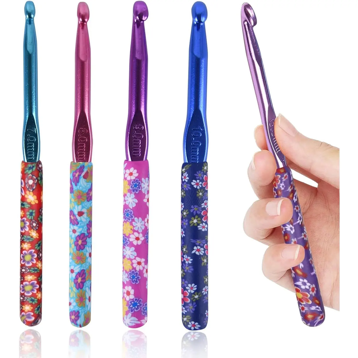 Crochet Hooks,5 Size Colorful Metal Crochet Hooks (6.5mm-10mm) Set with  Markers for Beginners,Knitting  with  Handles for Comfortable Crocheting