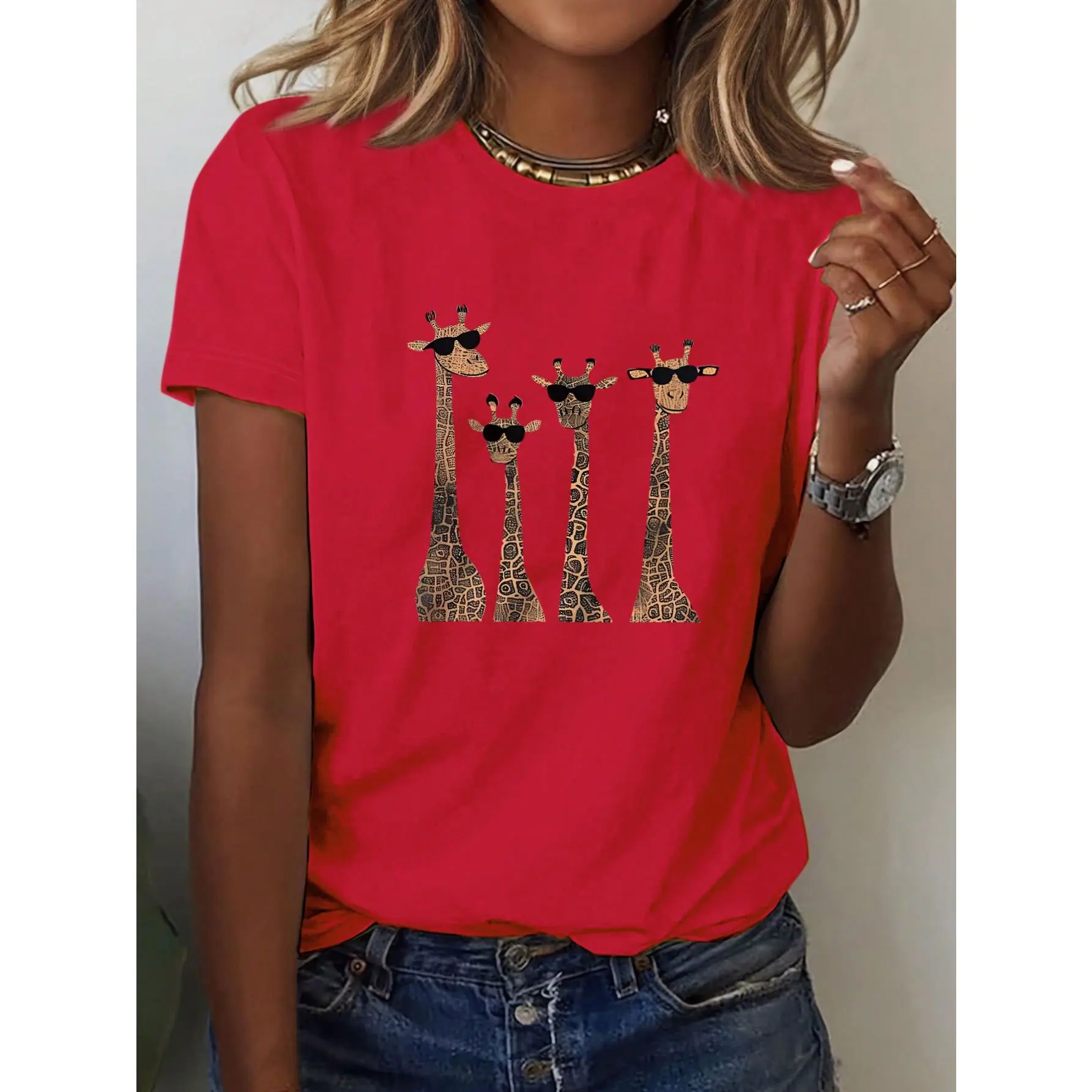 Women's Short-Sleeve Knitted Cheetah-Leopard-Brown Checkered Sports Top - Lady Streetwear, Eyelashes Graphic, Comfortable Elastane Fabric, Normal Type, Machine Washable, Perfect Fit for Summer-Casual Use, All Over Print, Crocking Fastness, Tshirt