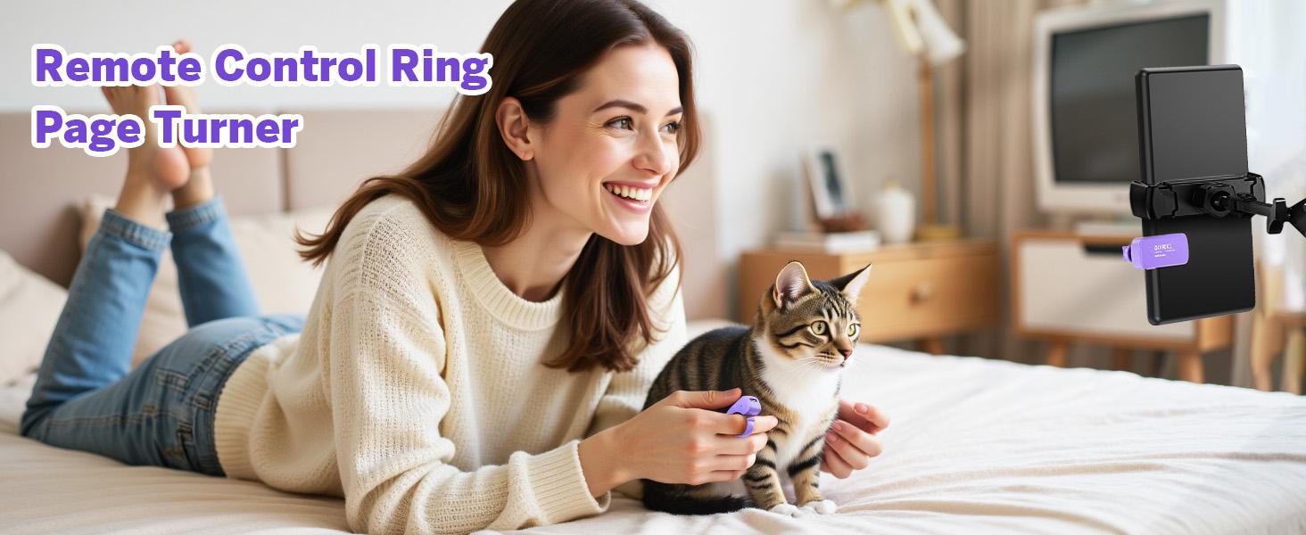 Page Turner Ring for Kindle,Remote Control for iPhone iPad Android Tablets E-Readers,Clicker Page Turner for Kindle Accessories for Camera Video Record&Shutter Selfie (Purple)