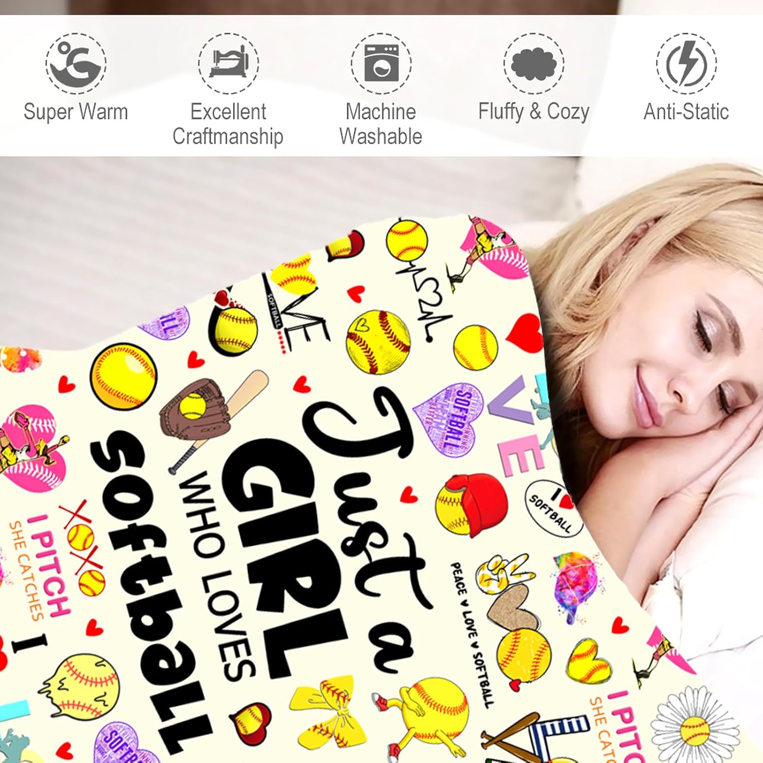 Softball Blanket Gifts for Girls Boys Softballs Blankets and Throws Plush Flannel Bedding Stuff Softballs Gifts for Women Kids Teens Adults Birthday Party Decorations Room Decor 50"X40",comfortable all-season bedding,lunch break blanket