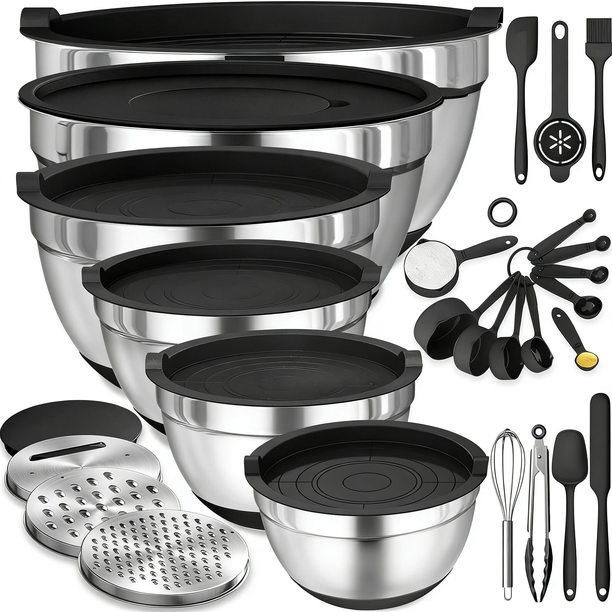 Kitchen Baking & Prep Set 21PCS | Stainless Steel Mixing Bowls, Lids, Graters, Whisk & Utensils, Stackable Organizer