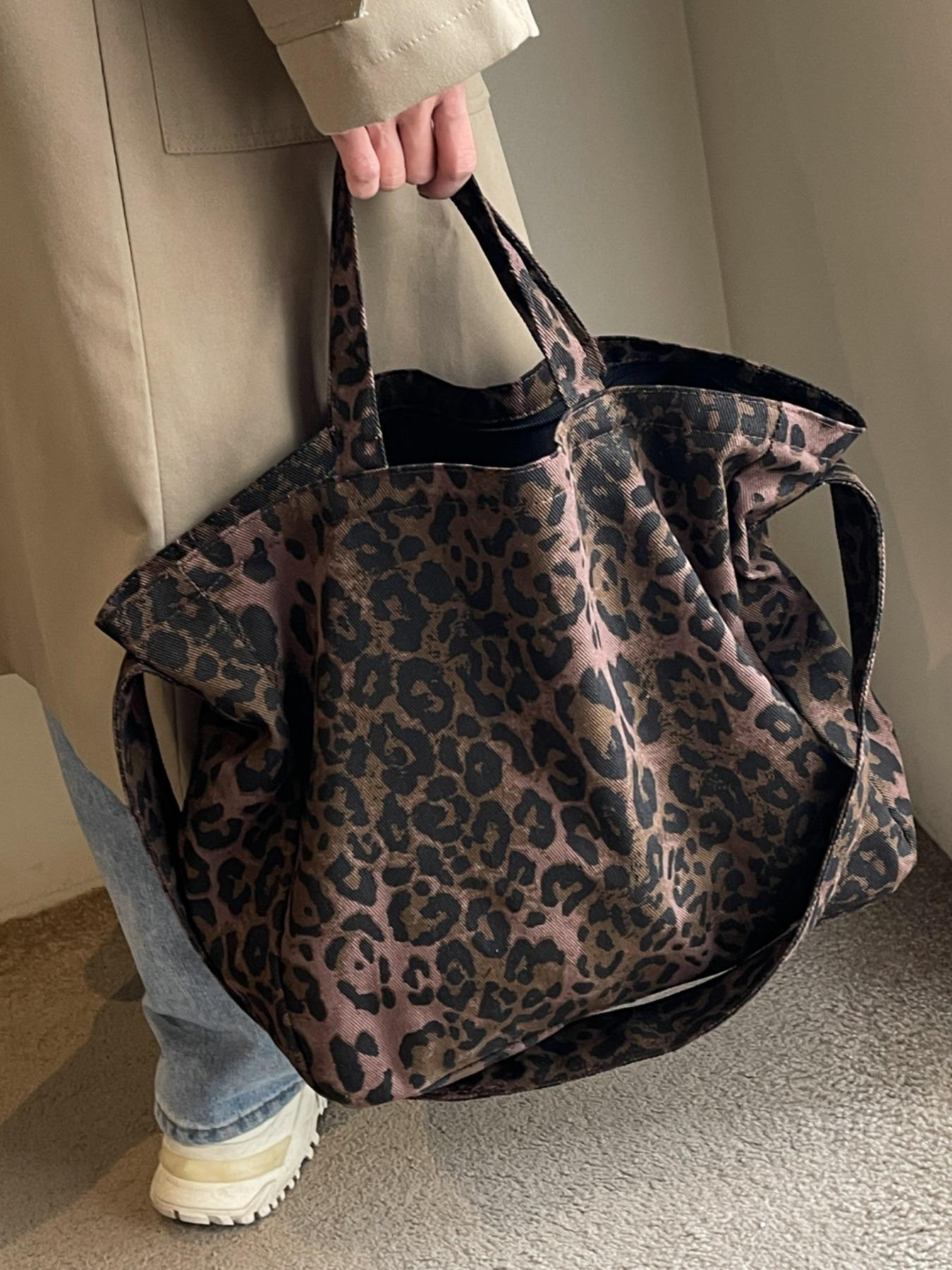 Fashion Leopard Pattern Tote Bag, Large Capacity Shoulder Bag for Women, Casual Trendy Versatile High-quality Daily Commuting Bag, Girl Fashionable Shopping Bag, Leopard Print Tote