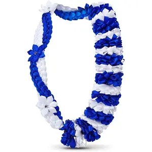 Graduation Leis Class of 2026 Grad Ribbon Leis Double Braided Necklace Hawaiian Flower Garland with Heart Kukui Nut for Man Woman Graduation Party Supplies