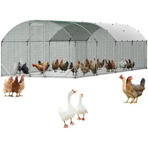 VEVOR Large Metal Chicken Coop, 9.8x 9.8x 6.6 ft Walk in Chicken Runs for Yard with Cover Sturdy Frame, Poultry Cage for Ducks Rabbits Hen Goose, Chicken Pens for Outdoor Backyard Farm