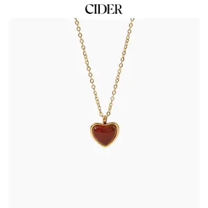 Cider [3 colors, One Size] Red Heart Gemstone Pendant Necklace