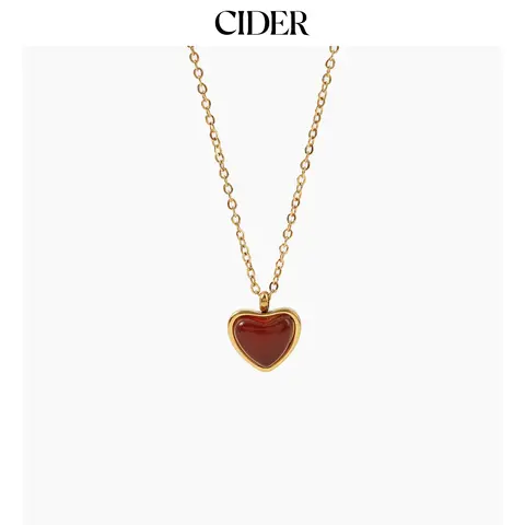 Cider [3 colors, One Size] Red Heart Gemstone Pendant Necklace