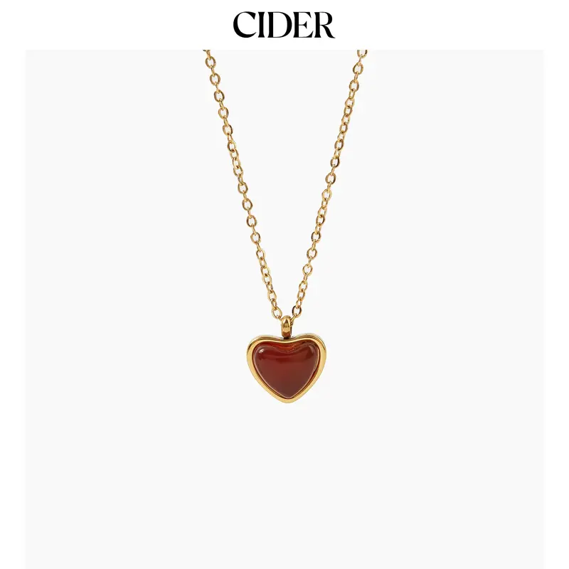 Cider [3 colors, One Size] Red Heart Gemstone Pendant Necklace