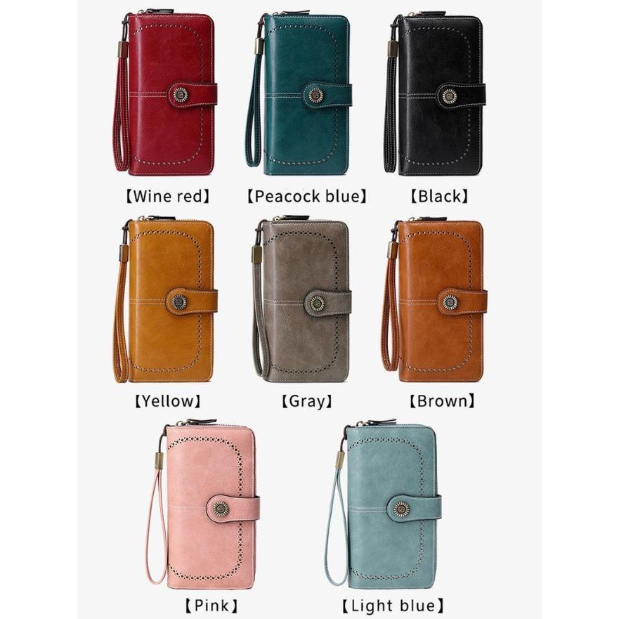 Women's Elegant Solid Color Long Wallet with Wrist Strap, RFID Blocking Zipper Closure, Large Capacity Multi-Functional Daily Purse